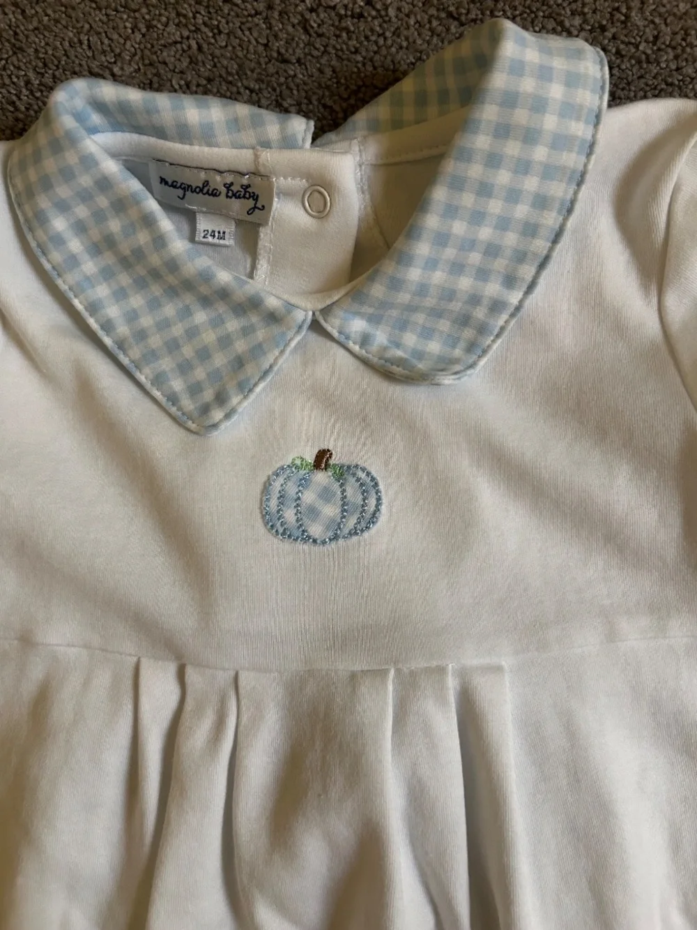 Magnolia Baby 24m pima cotton bubble with pumpkin embroidery, bib and socks